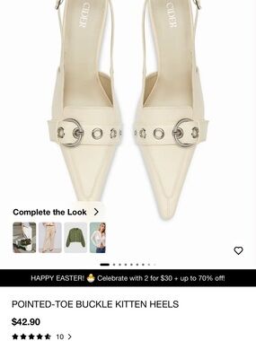 Cider Pointed-Toe Slingback Kitten Heels in Cream with Silver Buckle